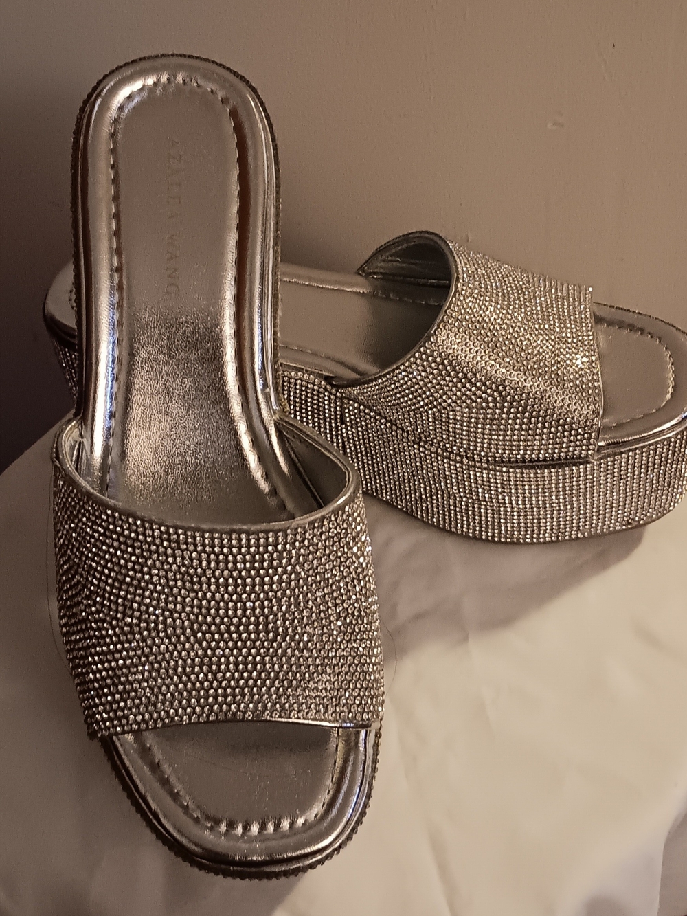 Silver Embellished Platform Slide Mules - Women